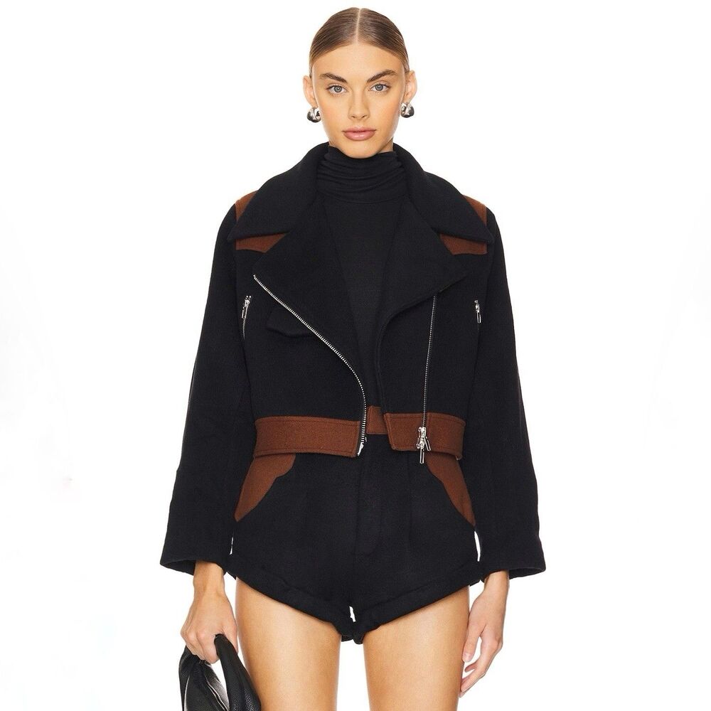Understated Leather Love Story Jacket & Short Set Black Brown Size XS $397